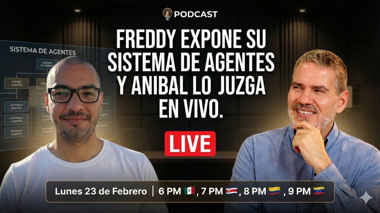 Freddy expone su sistema de agentes y Anibal lo juzga en vivo.
